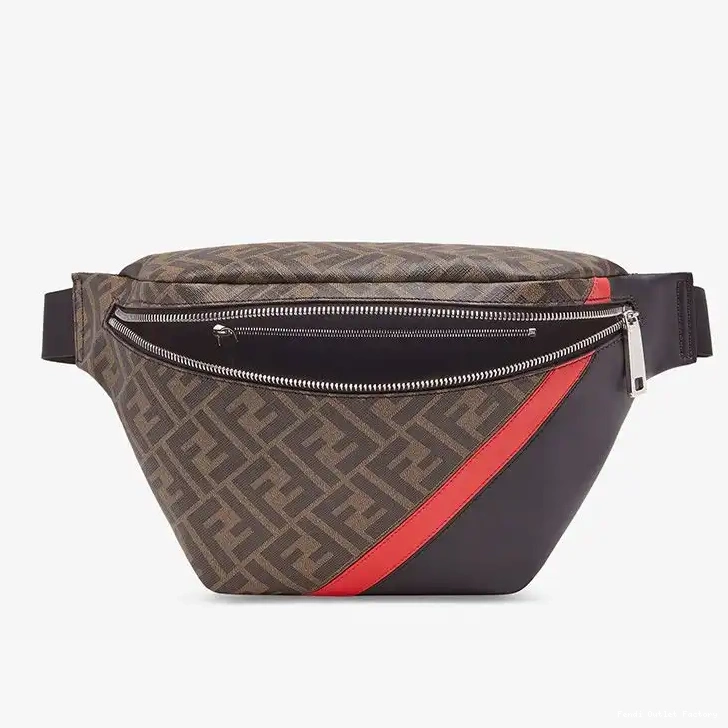 Cheap HOT FF Belt Brown Fabric Fendi Motif Red Bag In 0524